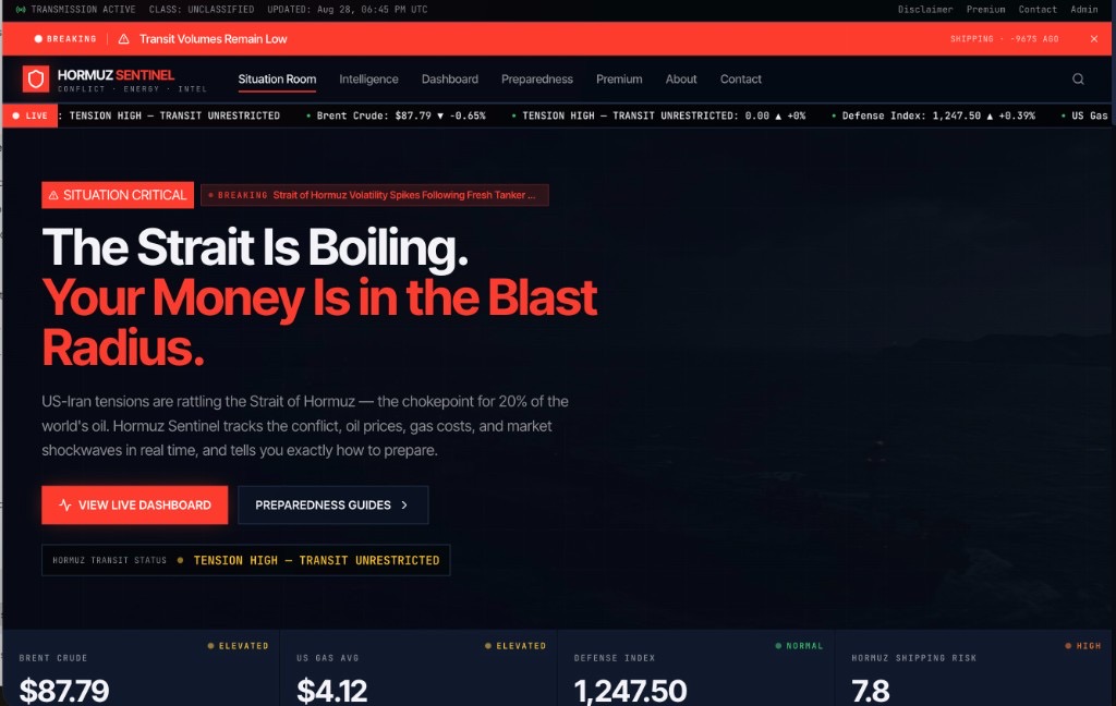 Hormuz Sentinel website screenshot